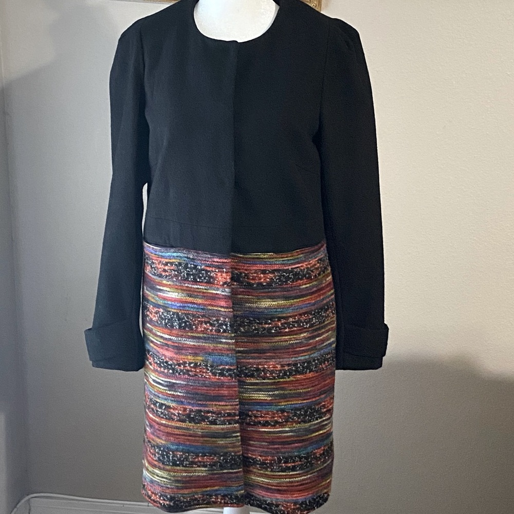 Jade Melody Tam Size M Black Wool Blend Coat Dress Multicolor Textured Bottom